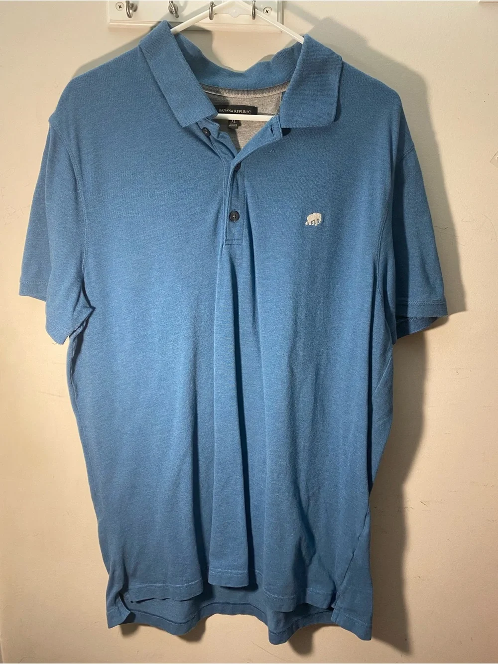 Banana Republic Men's Sky Blue Polo with Embroidered Elephant